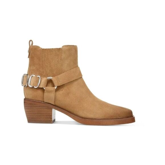 NWOB Sam Edelman Bellamie Suede Harness Western Ankle Boots in Camel Suede Sz 8 - Picture 2 of 11